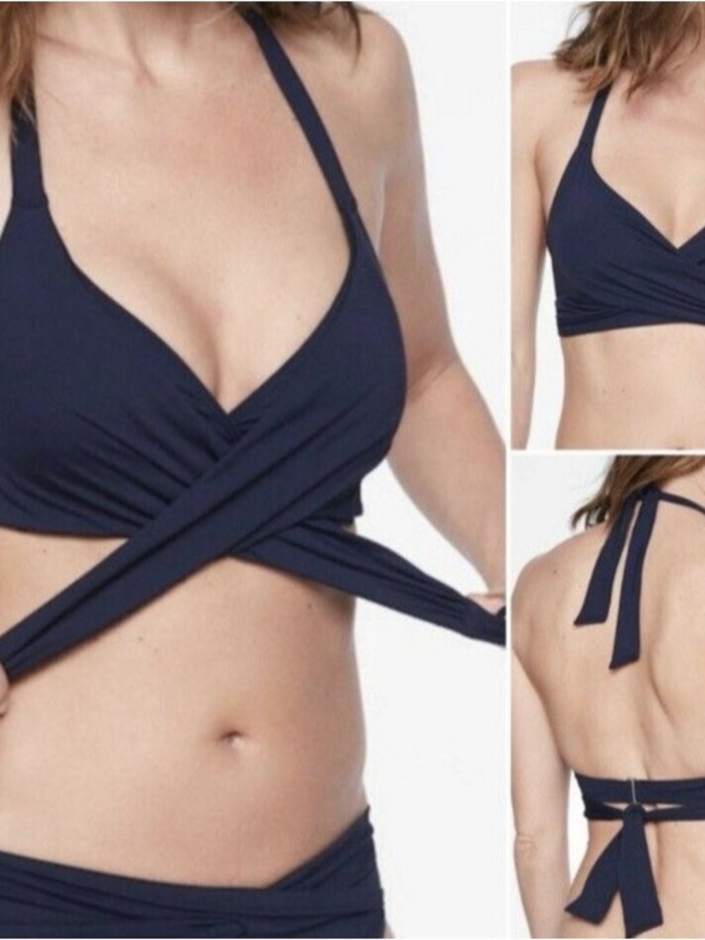 Navy Blue Wrap Halter Bikini Top